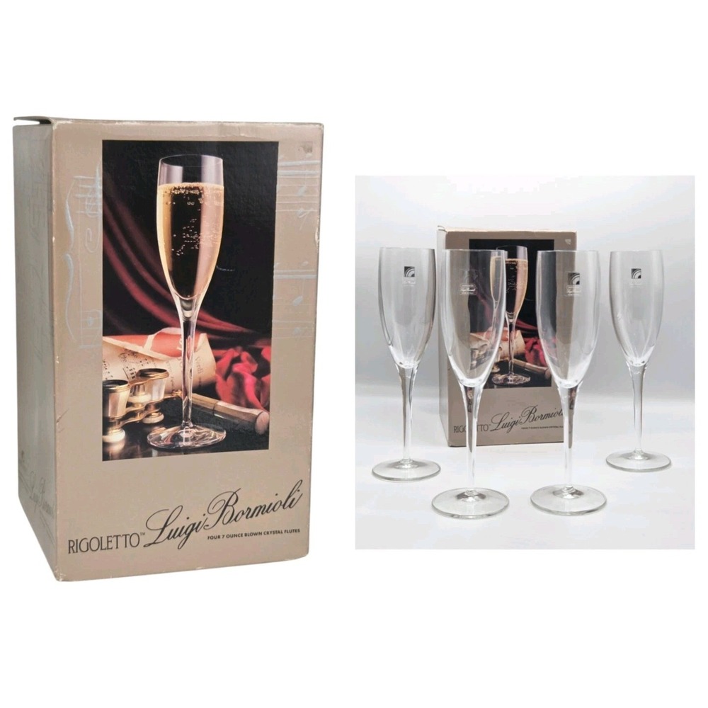 Luigi Bormioli Rigoletto Set of 4 Blown Crystal Champagne‎ Flutes 7oz